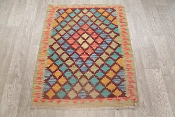 Flat-Woven Geometric Kilim Turkish Area Rug 3x4
