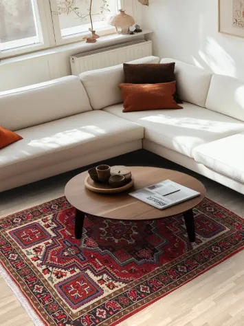 Geometric Red Heriz Persian Area Rug 5x7