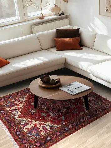 Geometric Red Heriz Persian Area Rug 5x6