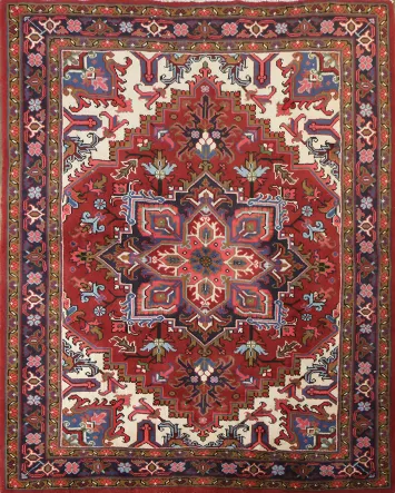 New Geometric Red Heriz Persian Area Rug 5x6