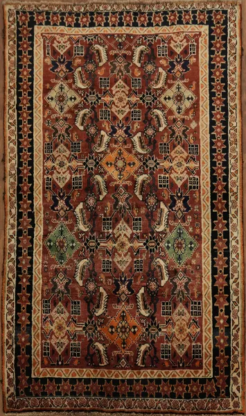 Vegetable Dye Vintage Kashkoli Shiraz Persian Area Rug 4x7