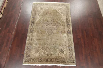 Muted Distressed Green Floral Kashan Persian Area Rug 6x9