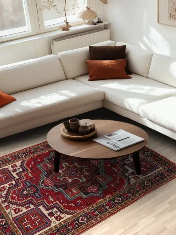 Geometric Red Heriz Persian Area Rug 5x7