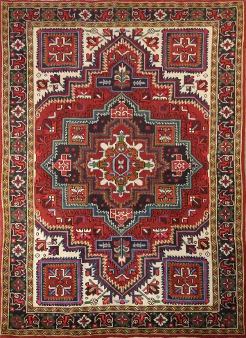 Geometric Red Heriz Persian Area Rug 5x7