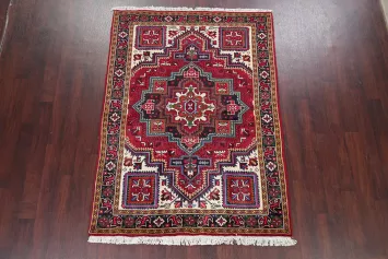 Geometric Red Heriz Persian Area Rug 5x7