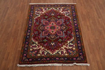 Geometric Red Heriz Persian Rug 5x6