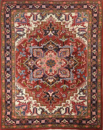 New Geometric Red Heriz Persian Wool Rug 5x6