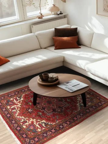 Geometric Red Heriz Persian Area Rug 5x6