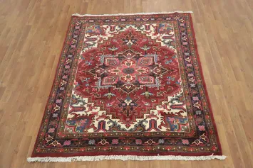 Geometric Red Heriz Persian Rug 5x6
