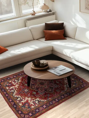 Geometric Red Heriz Persian Area Rug 5x6