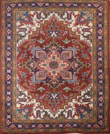 New Geometric Red Heriz Persian Wool Rug 5x6