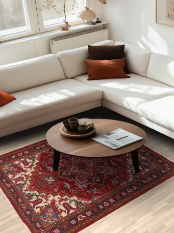 Geometric Red Heriz Persian Area Rug 5x6