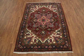 Geometric Red Heriz Persian Area Rug 5x7