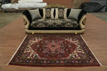 Geometric Red Heriz Persian Area Rug 5x7