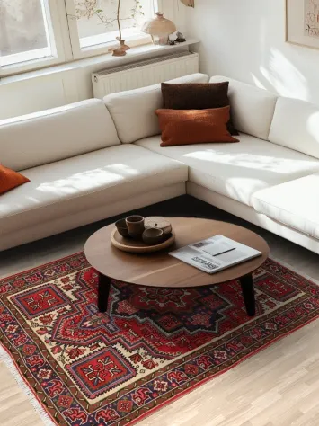 Geometric Red Heriz Persian Area Rug 5x7