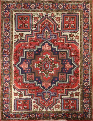 New Geometric Red Heriz Persian Wool Rug 5x7