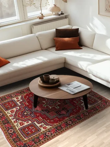 Geometric Red Heriz Persian Area Rug 5x7