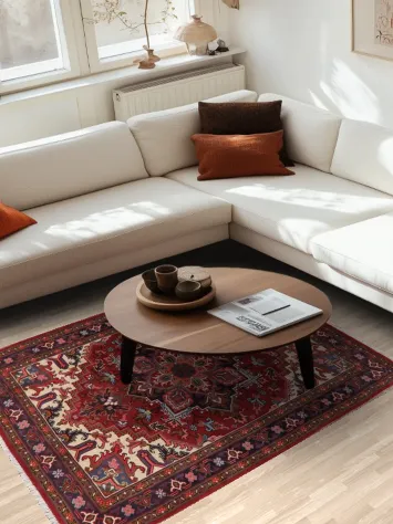 Geometric Red Heriz Persian Area Rug 5x6