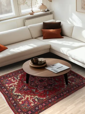 Geometric Red Heriz Persian Area Rug 5x6