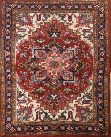 Brand New Geometric Red Heriz Persian Wool Rug 5x6
