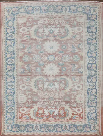 Antique Rust Floral Oushak Turkish Area Rug 9x12