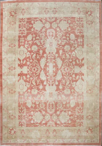 Vegetable Dye Floral Oushak Egyptian Rust Area Rug 9x13