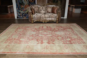 Vegetable Dye Floral Oushak Egyptian Rust Area Rug 9x13