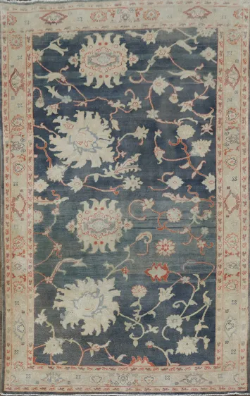Traditional Oushak Turkish Rug Featuring a Luxurious Teal Background 6x9