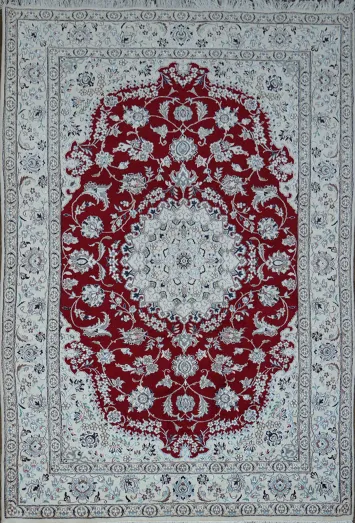 Elegant Red and White Floral Nain Persian Area Rug for Living Rooms 7x10