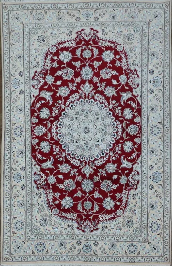 Luxurious Red Nain Persian Rug with Elegant Floral Patterns 6x10