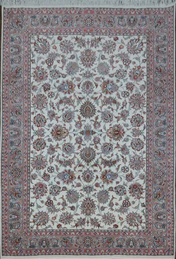 All-Over Pattern Floral Ivory Tabriz Persian Area Rug 7x10