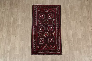 Dark Burgundy Geometric Balouch Oriental Area Rug 3x6