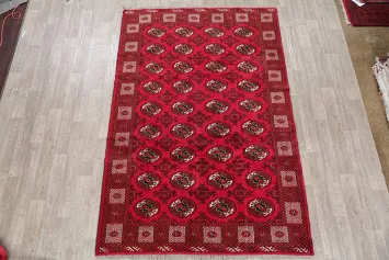 All-Over Geometric Red Bokhara Persian Area Rug 6x10