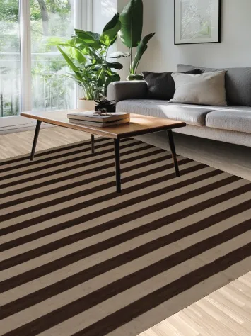 Brown and Beige Stripes Gabbeh Area Rug 8x10 for a Modern Look