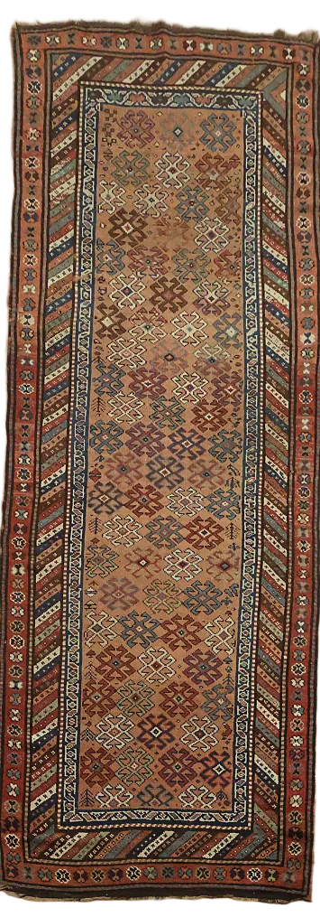 Antique Vegetable Dye Coral Kazak Caucasian Runner Rug 4x11