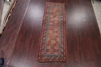 Antique Vegetable Dye Coral Kazak Caucasian Runner Rug 4x11