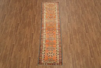 Exquisite Handwoven Orange Turkish Runner Rug with Intricate Border Design 3x10
