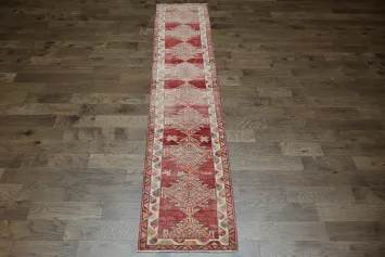 Rustic Charm: Red Geometric Turkish Tribal Runner for Hallways 3x12