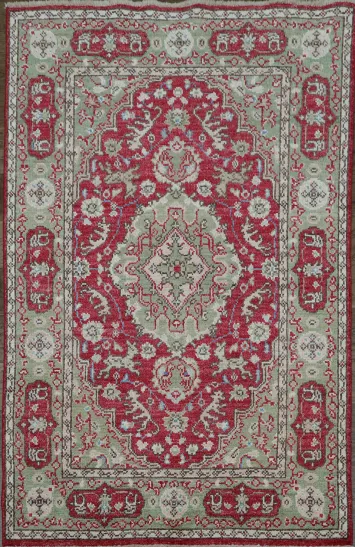 Vegetable Dye Geometric Oushak Turkish Area Rug 4x6