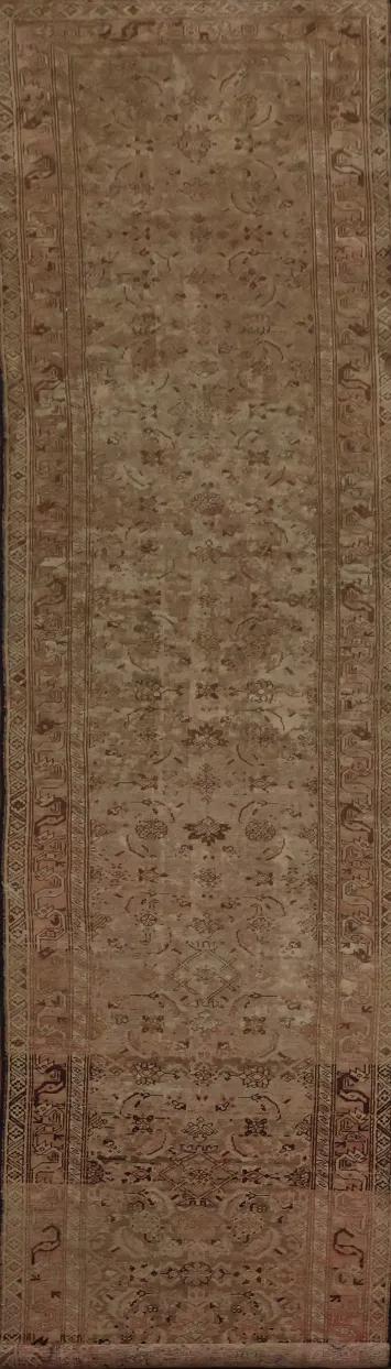 Pre-1900 Antique Heriz Bakhshayesh Persian Runner Rug 3x17 for Cozy Ambiance