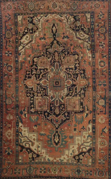 Pre-1900 Antique Vegetable Dye Heriz Serapi Persian Rug 10x15