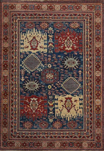 Blue Geometric Heriz Serapi Oriental Rug 5x7