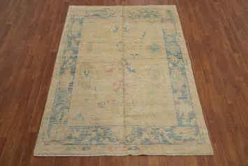Handmade Wool Floral Oushak Turkish Rug 5x7