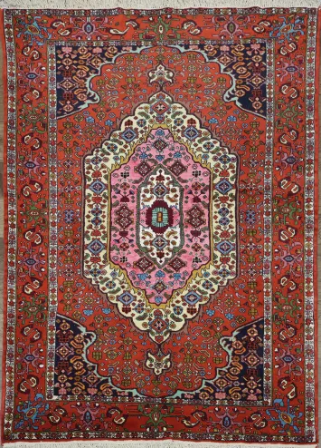 Wool & Silk Red Turkoman Persian Area Rug 4x6