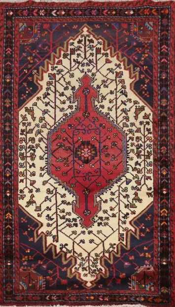 Handmade Wool Geometric Hamedan Persian Rug 3x6