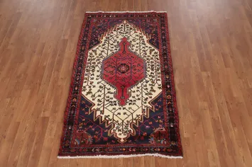 Handmade Wool Geometric Hamedan Persian Rug 3x6
