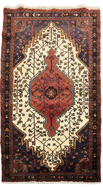 Handmade Wool Geometric Hamedan Persian Rug 3x6