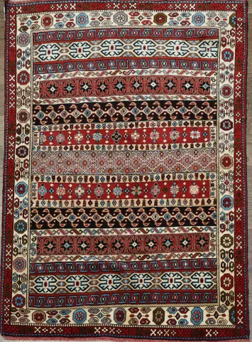 Wool & Silk Geometric Turkoman Persian Area Rug 4x6