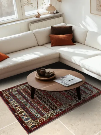 Wool & Silk Geometric Turkoman Persian Area Rug 4x6