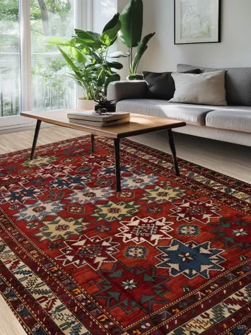 Antique 100% Vegetable Dye Kazak Caucasian Area Rug 7x10